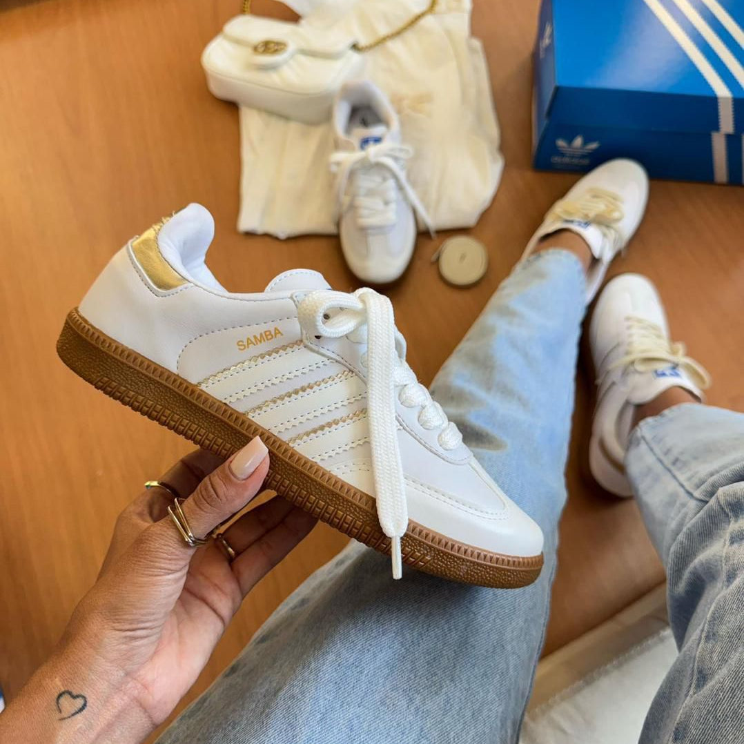 Tênis Adidas Samba OG – Branco/Ouro